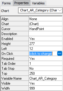 The properties tab for the chart on the dashboard. 